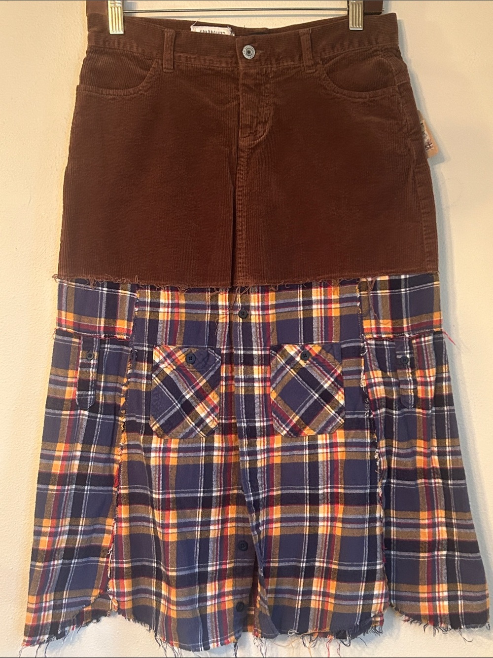 Upcycled Brandy Melville corduroy and button down flannel shirt skirt